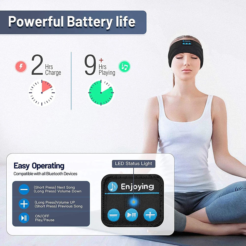 Wireless Sleep Headband with Noise-Cancelling Earbuds and Bluetooth Speakers for Sleep and Workouts
